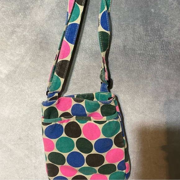 Kavu Canvas Colorful Circle Polka Dot Crossbody Bag Pink Blue Green Purse - Picture 9 of 12